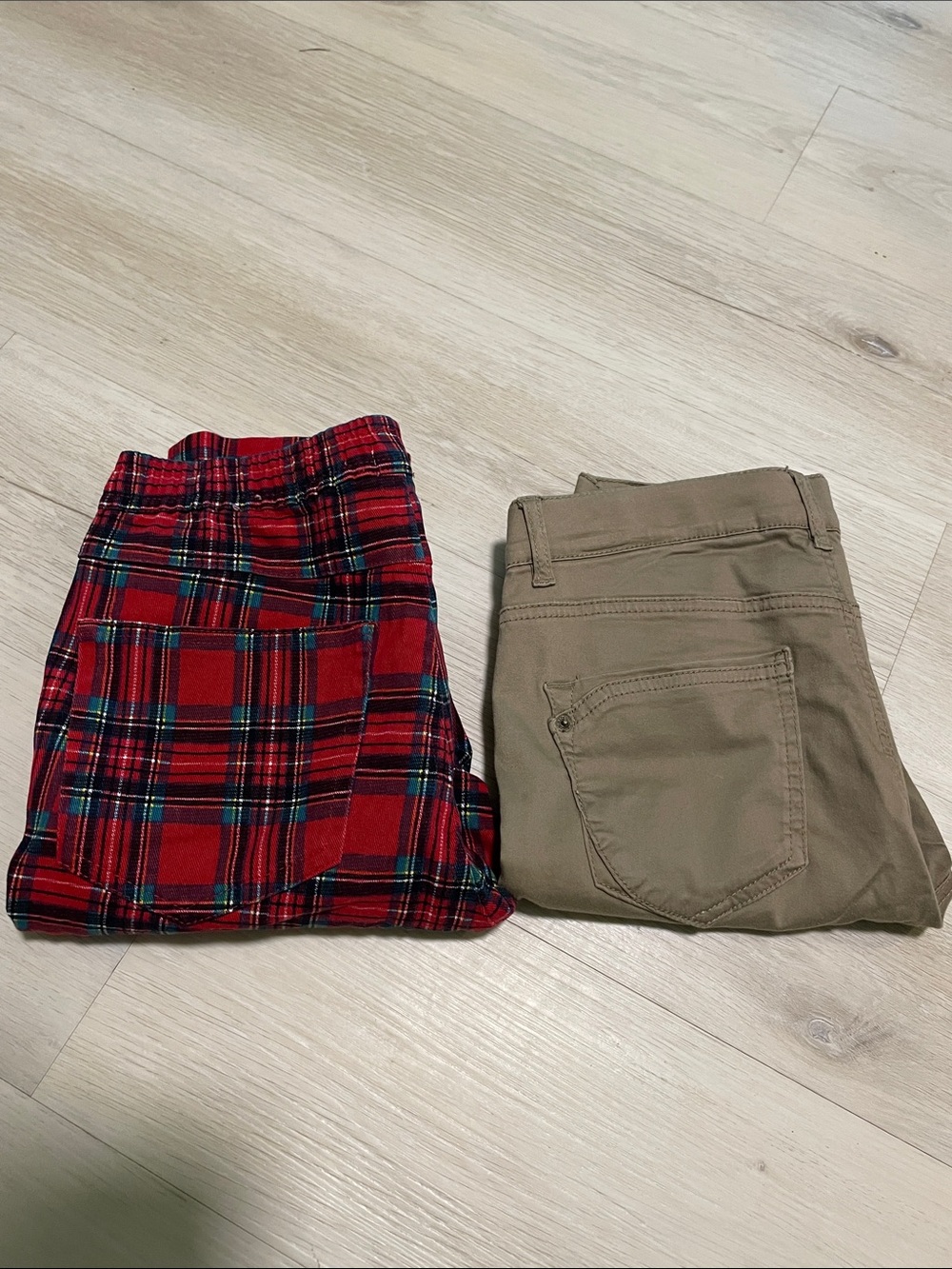 Red Plaid  Pants & Tan Casual Pants - Two-Pack